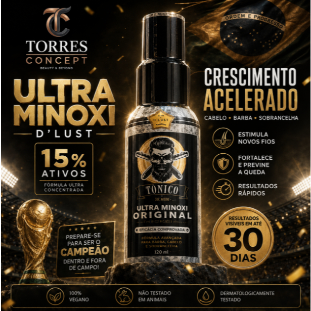 Tônico Capilar D’lust Ultra Minoxi 15% Ativos Original 120ml Crescimento Acelerado Barba e Cabelo