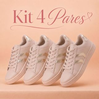 Kit 4 Pares Tênis Casual Feminino Sola Antiderrapante Conforto Para O Dia A Dia