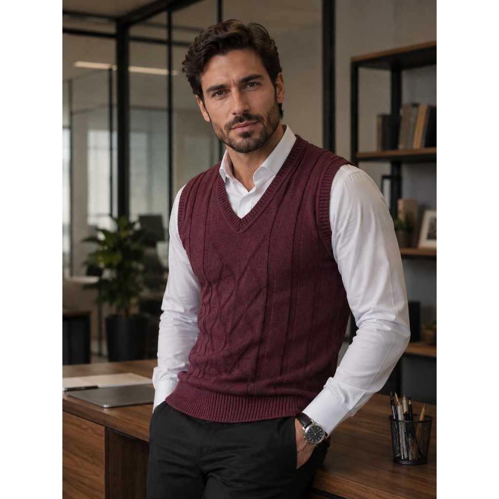 Colete de Tricot com Detalhe na Frente  Alto Relevo Elegante Moderno e Confortável