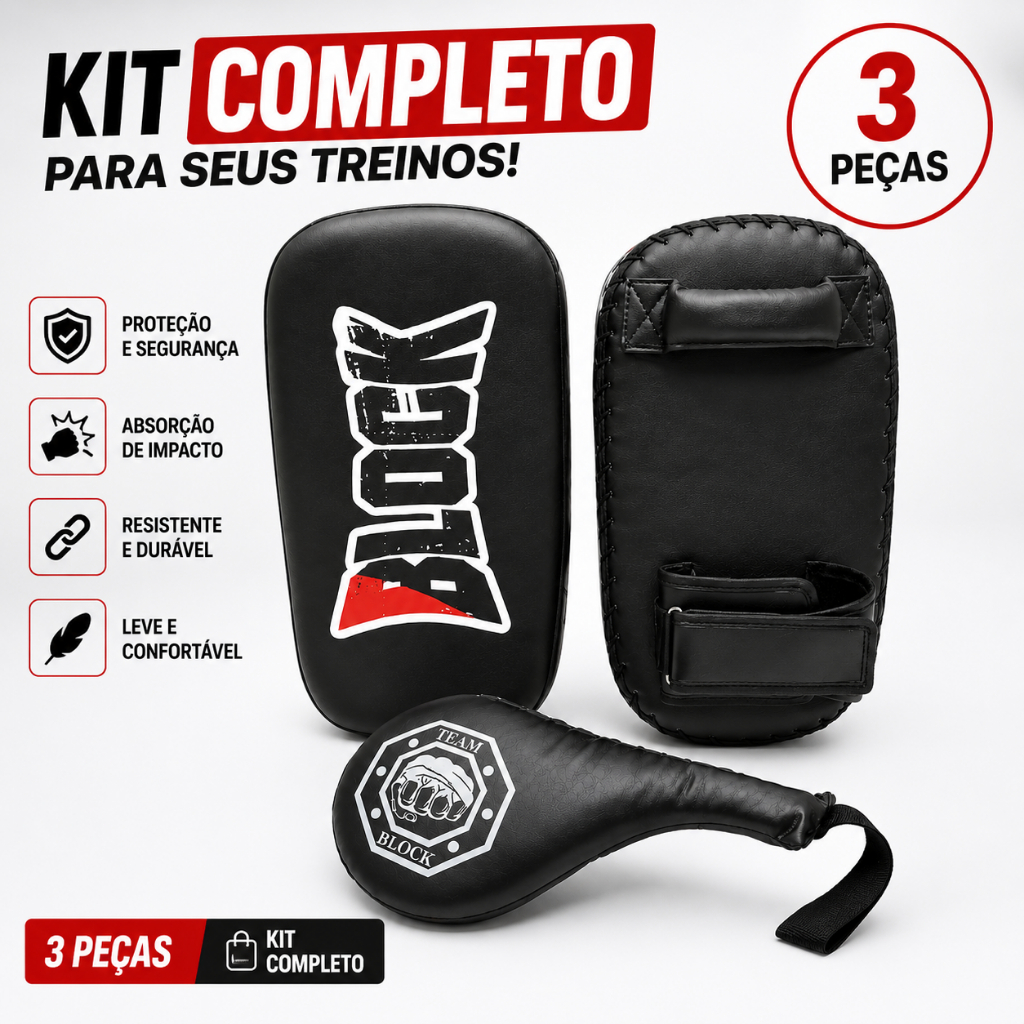 Kit Aparador de Chute + Raquete de Chute Alto Profissional Muay Thai MMA