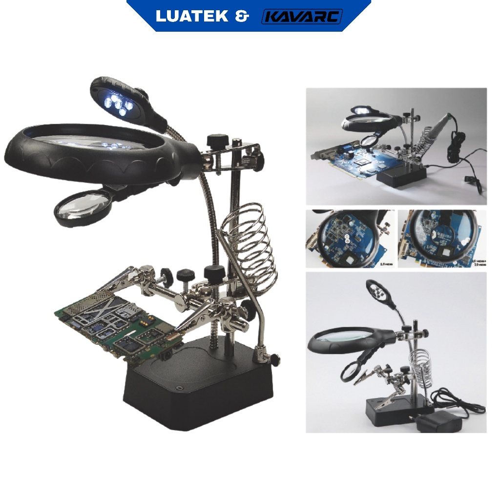 Estação de Trabalho com Lupa, 5 LEDs Ajustáveis e Clips para Solda para Reparos