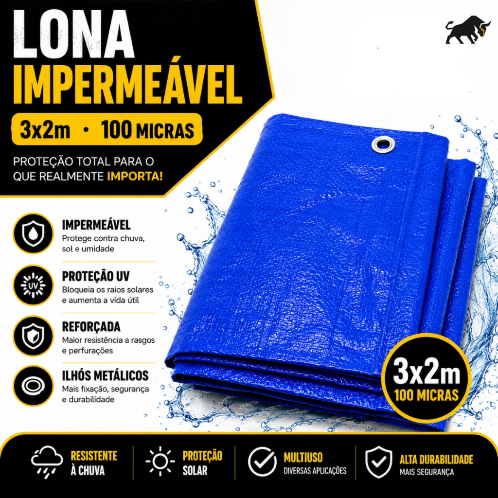 Lona Impermeável 3x2 100 Micras Reforçada Proteção Contra Chuva UV Brava Adventure — imagem 2 de 2