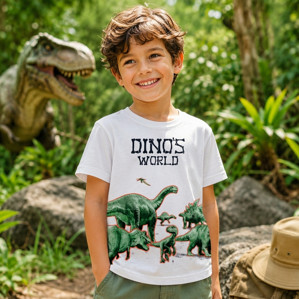 Camiseta Infantil Menino Kyly Dinossauro Estampada Algodão Casual Verão