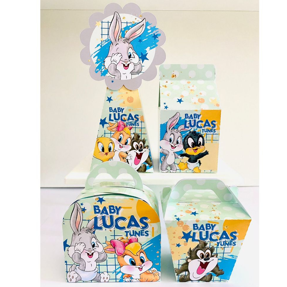 PEGUE E MONTE Festa Baby Looney Tunes AZUL Personalizado | Lembrancinhas | Festa infantil | Aniversário | Caixinhas