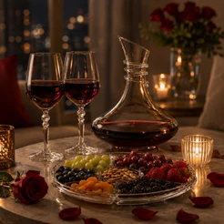 Kit Dia dos Namorados Premium, 2 Taças de Vinho, Decanter e Petisqueira de Vidro, 4pcs – Ruvolo