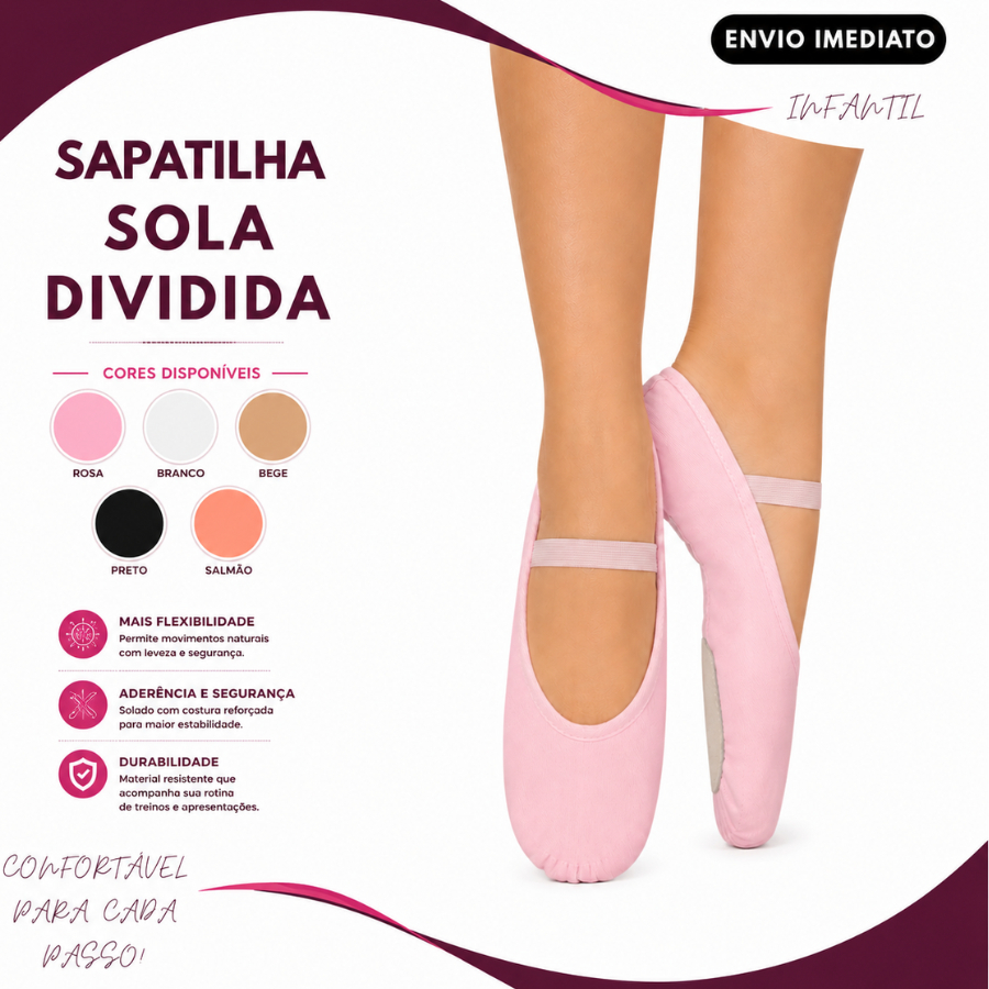 Sapatilha Infantil Meia Ponta com Lona e Sola Dividida