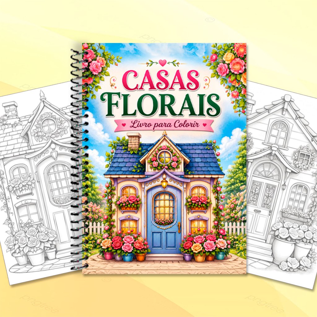 Livro para colorir Casas Florais 50 Desenhos adulto antiestresse