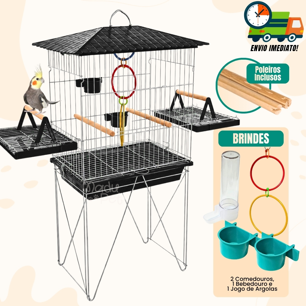 Gaiola Viveiro Calopsita com e sem Bandejas Laterais C/Pé Grande Agapórnis Aves Mansas Promoção