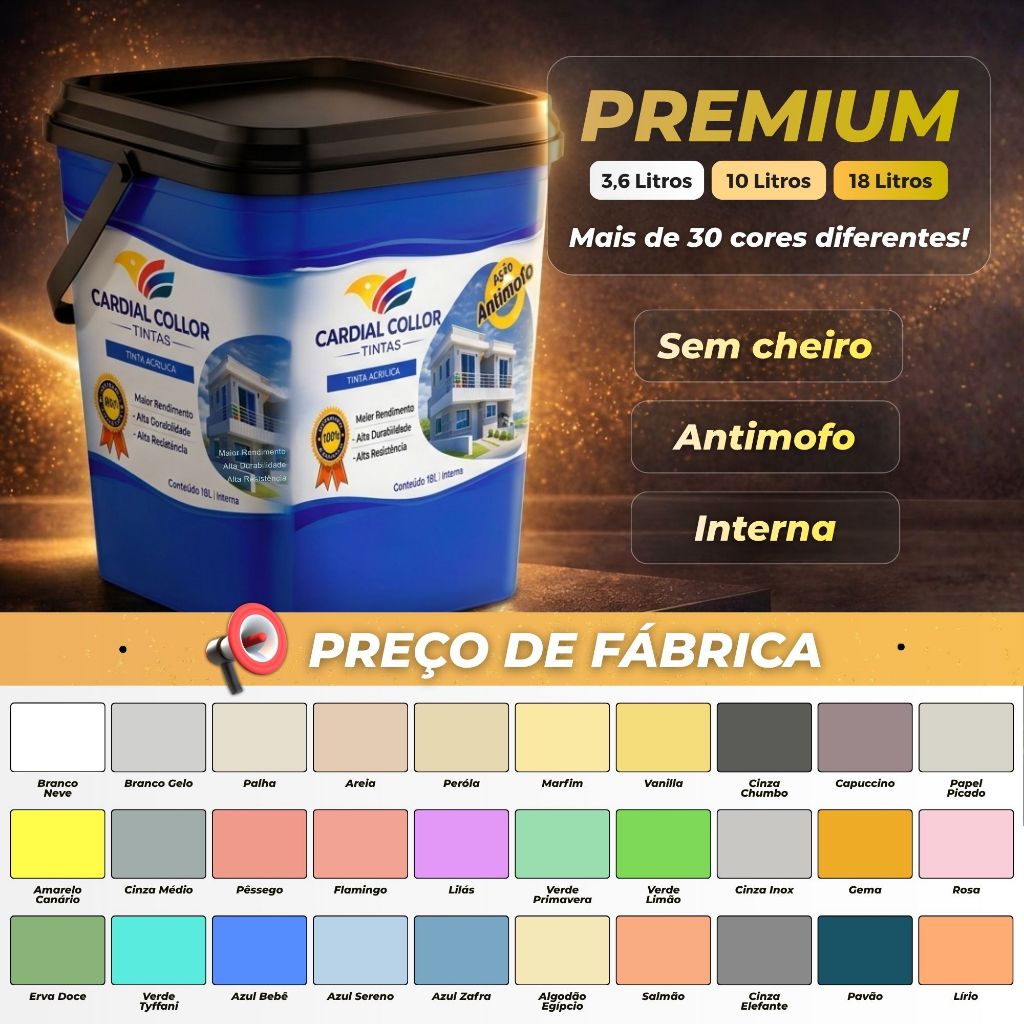 Tinta Parede Acrílica Cardial Collor 18 10 3,6 litros Barata Sem Cheiro Antimofo Rende Muito