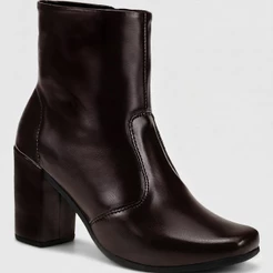 Bota Salto Shekinah Bico Quadrado Cano Curto Ziper Tendência Moda