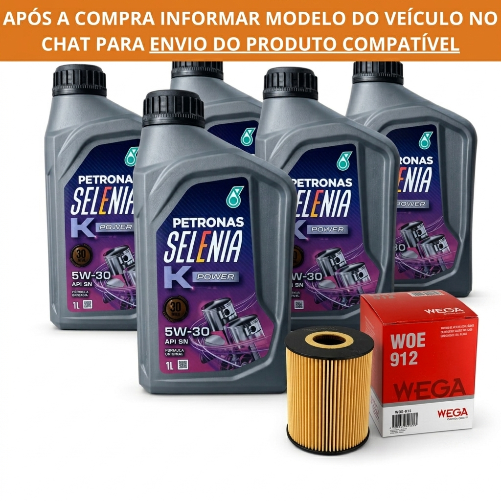 Kit 5L Selenia K Power 5W30 + Filtro de Óleo Wega WOE912 Fiat Cronos 1.8 E-Torq Ano 2017 em Diante