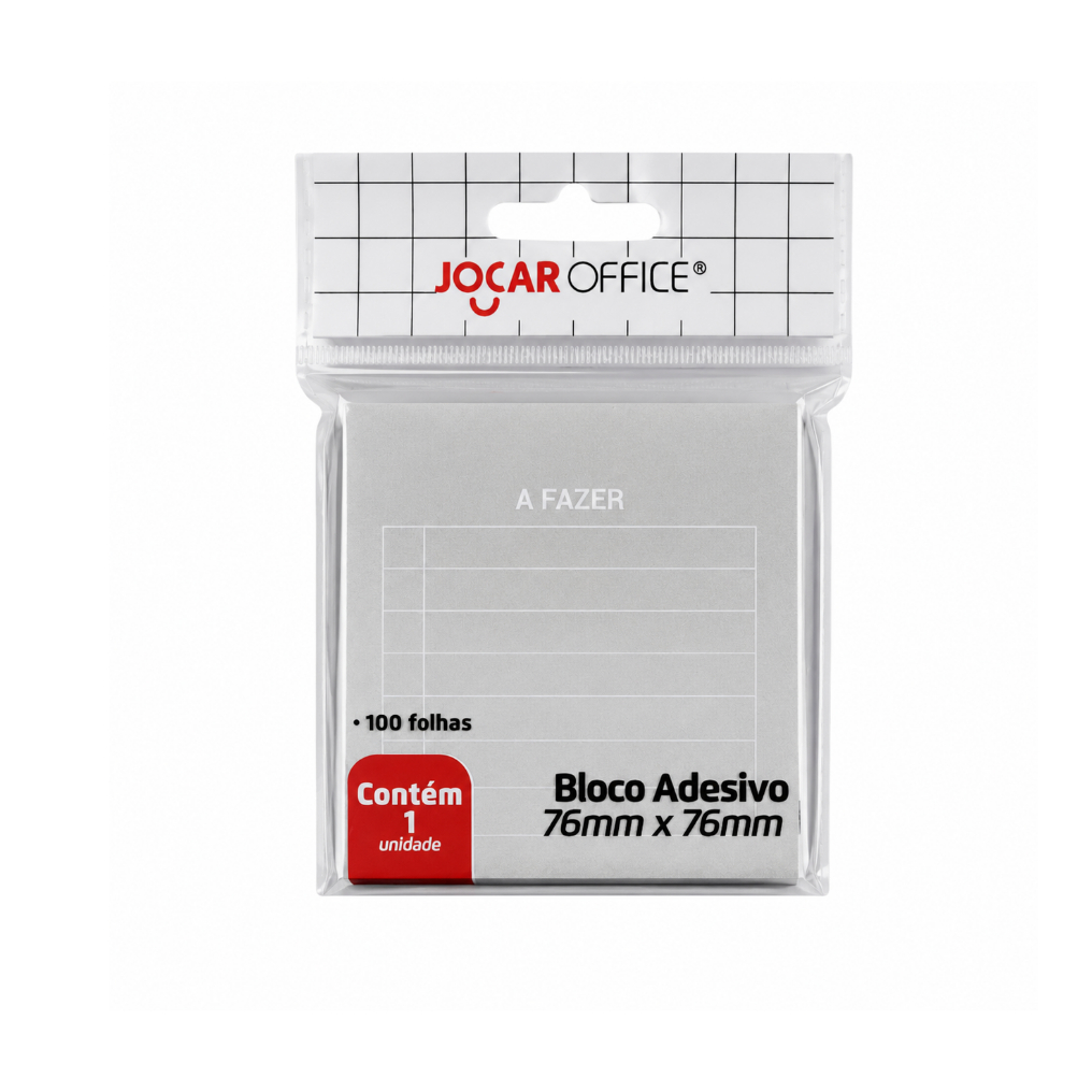 Bloco Adesivo 76 x 76 mm 100 fls Jocar Office Blister Anotações a Fazer Sticky Recados Organização