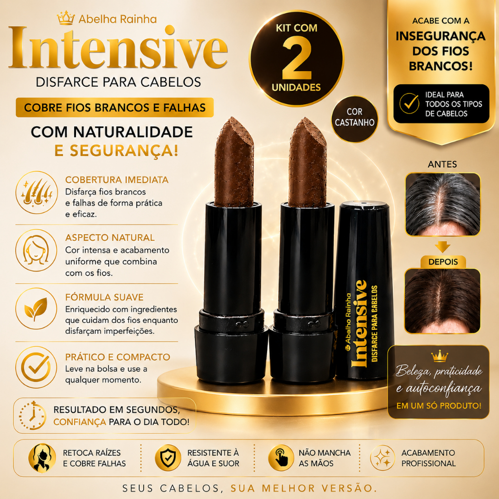 Kit 2 Bastão Retoque Raiz Castanho Disfarce Cabelo Branco Cobertura  Instantânea Aplica Fácil Rapida