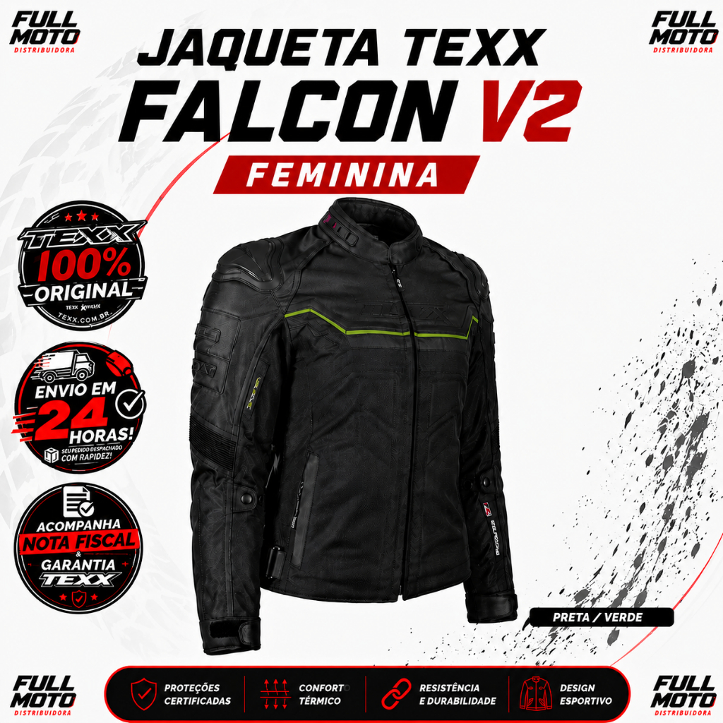 Jaqueta Feminina Texx Falcon V2 Proteção Conforto Dia a Dia Moto Couro