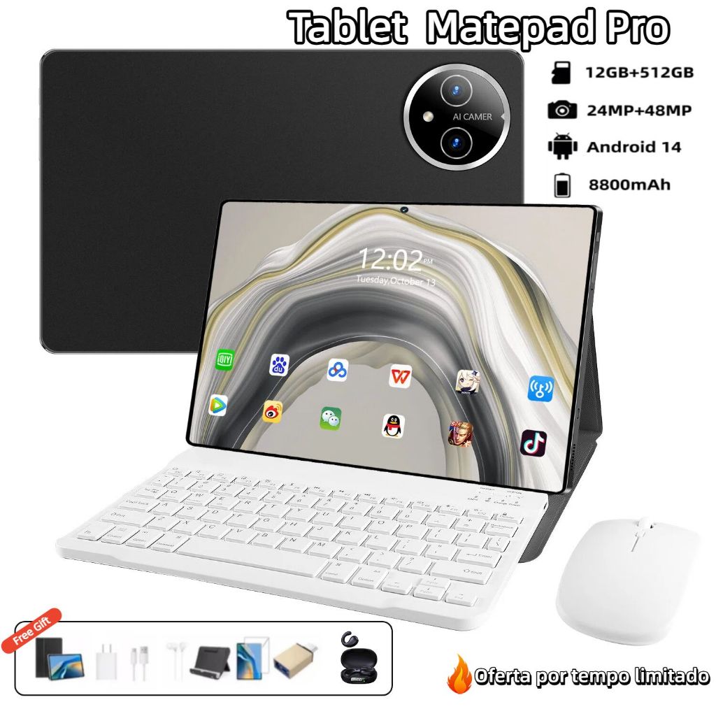 【Teclado e mouse gratuitos】Tablet matepad Pro 12,8 inch 16 GB + 1024GB Bateria de 8800 mAh 5G Caixa de som grat