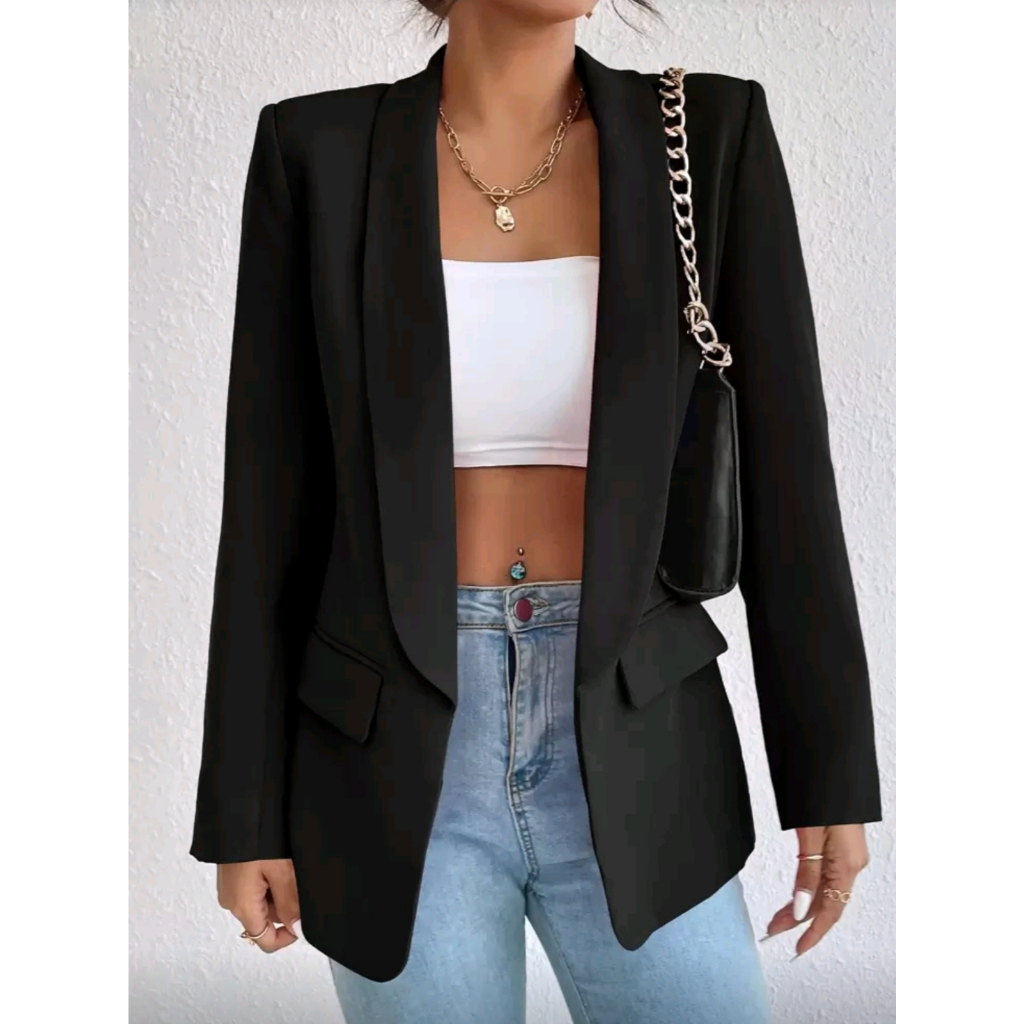 Blazer Feminino Alfaiataria Alongado Elegante Social Preto Casual Moda Feminina