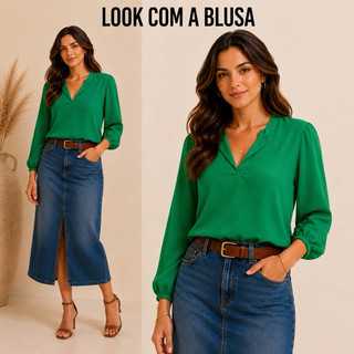 Blusa Feminina Tecido Dunas Várias Cores Manga 3/4 Moda Evangelica