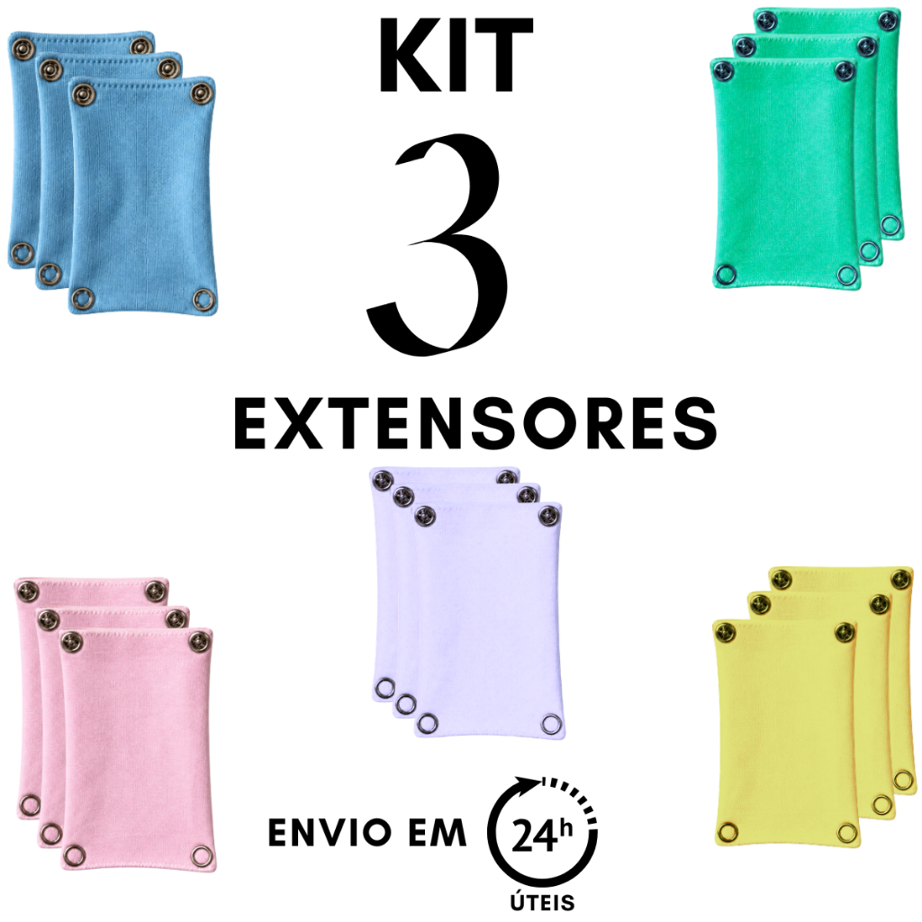 Kit 3 Extensores 2 Botões de Body de Bebê Cores 100% Algodão Prolongador Alongador de Bodie