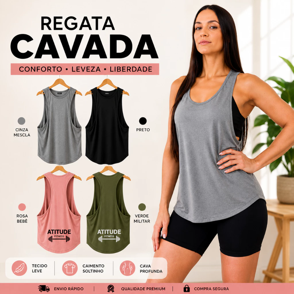 Kit 3 Regatas Femininas Cavadas Viscolycra Costas Nadador Academia Fitness Treino