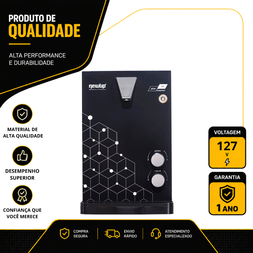 PURIFICADOR NEW UP GLASS 2.0 DE MESA SUSPENSO PRETO 127V PGLP1