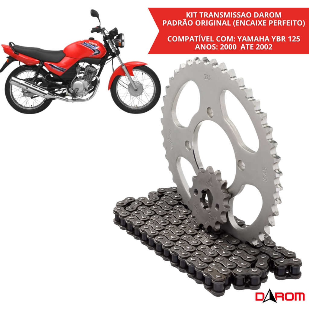 Kit Relação Transmissão Yamaha YBR 125 2000 A 2008 Factor 125 2009 A 2015 Corrente 428H Coroa 43 Pinhão 14 Darom