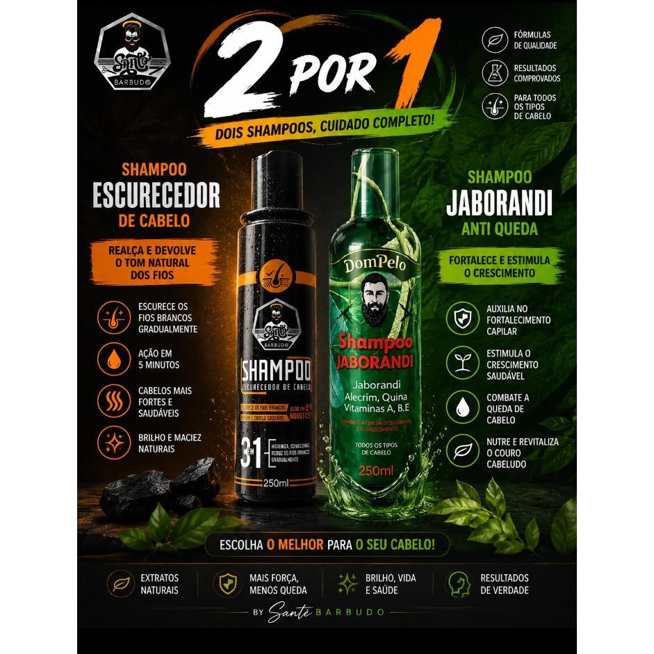 Kit 2 Shampoo 1 Escurecedor 1 Antiqueda Dom Pelo 250 ml Escurecedor de Cabelo
