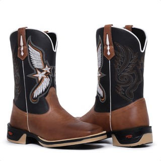 Texanas Masculinas Bota Country Texana Bico Quadrado Botina Cano Medio Bordado Mateira Trabalho Txc