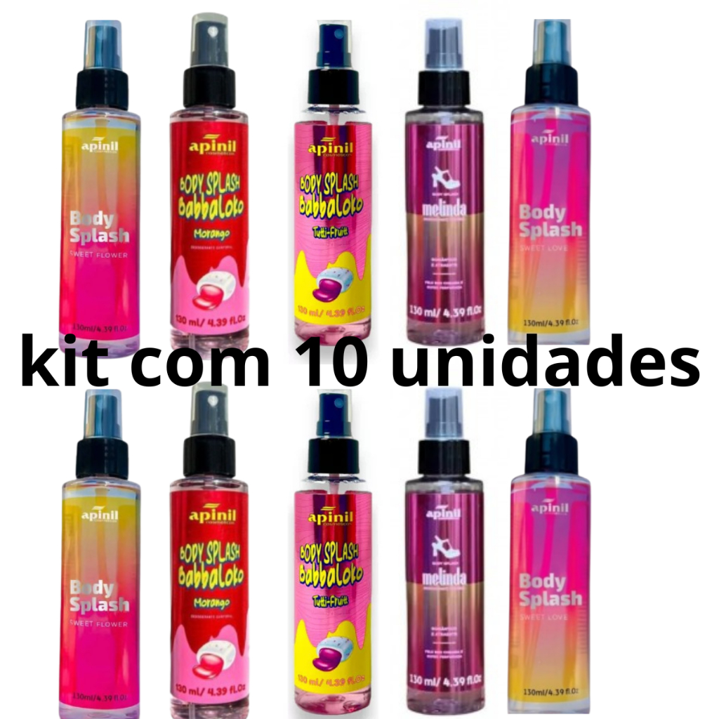 KIT COM 10 BODY SPLASH PERFUME CORPORAL - 130 ML APINIL