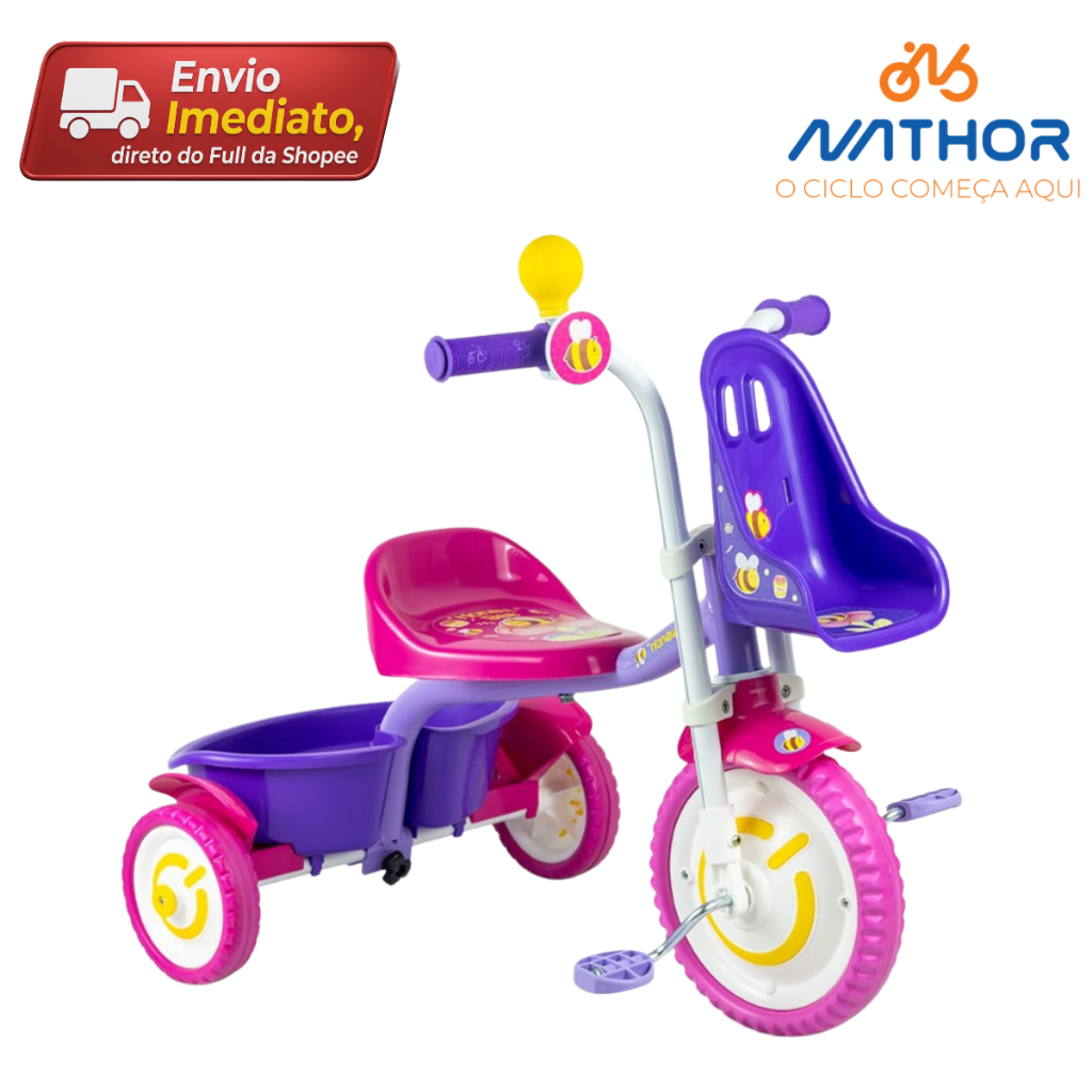 TRICICLO MOTOCA INFANTIL PARA CRIANÇA NATHOR HONEY BEE COM CESTINHA MENINA VELOTROL
