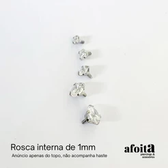 Kit Topo de Piercing Ponto de Luz em Aço Cirúrgico Prateado com Zircônia Cravejada - Para Haste de Rosca Interna
