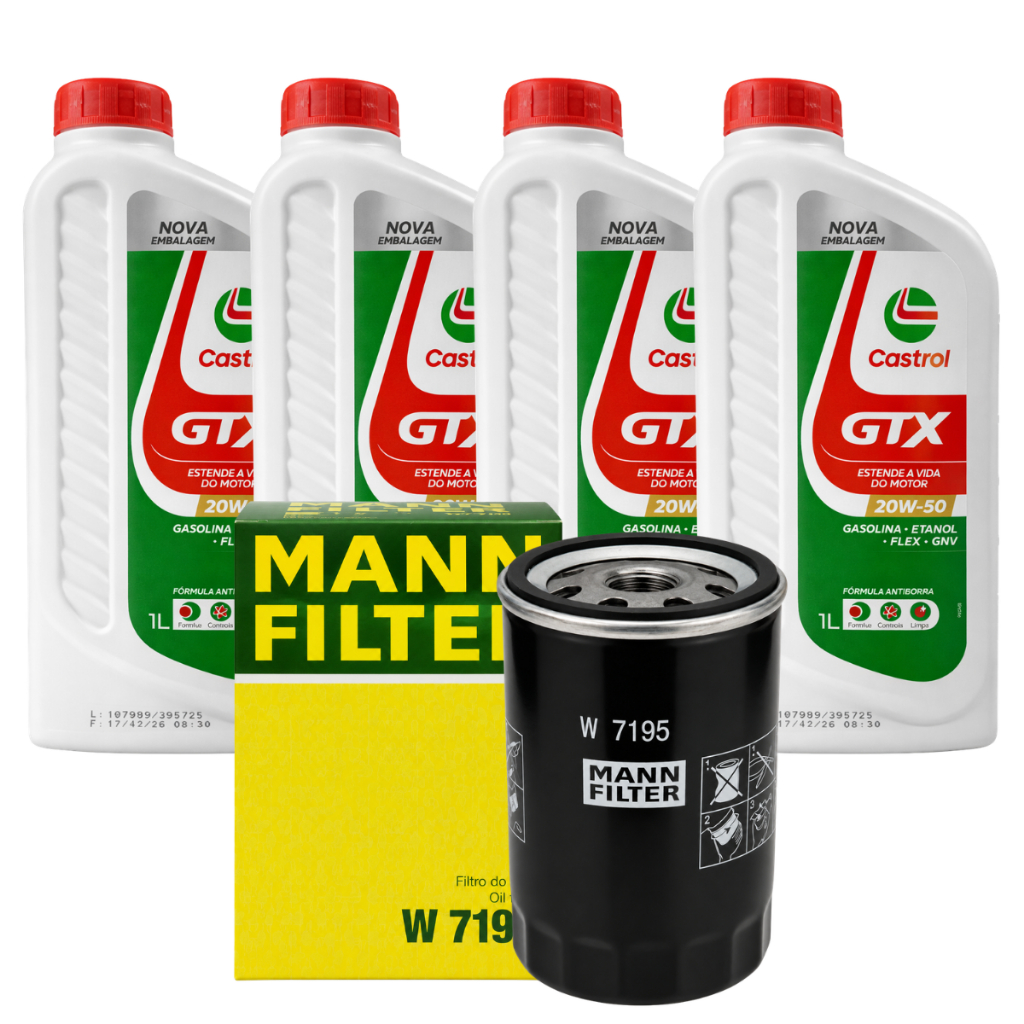 Kit 04 Óleo Castrol 20w50 Gtx Antiborra + Filtro Oleo W7195