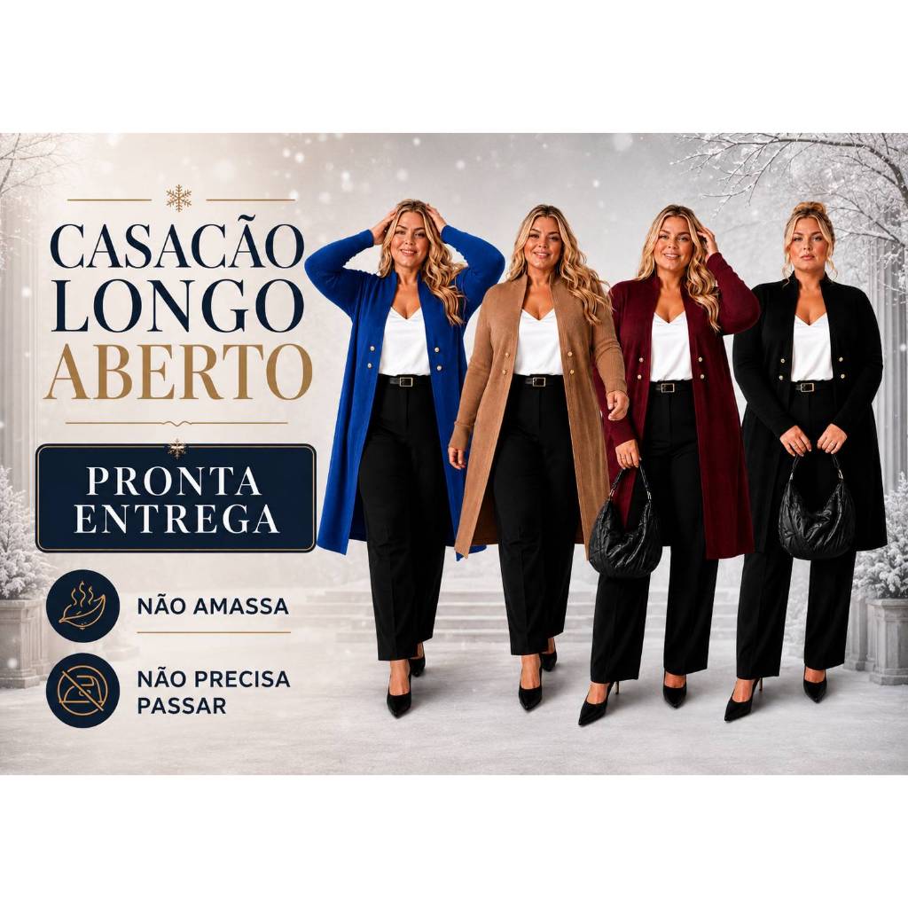 Casaco Sobretudo Longo Estampado Blusão Cardigans Comprido Aberto Tubinho Moda Evangélica Gospel Midi