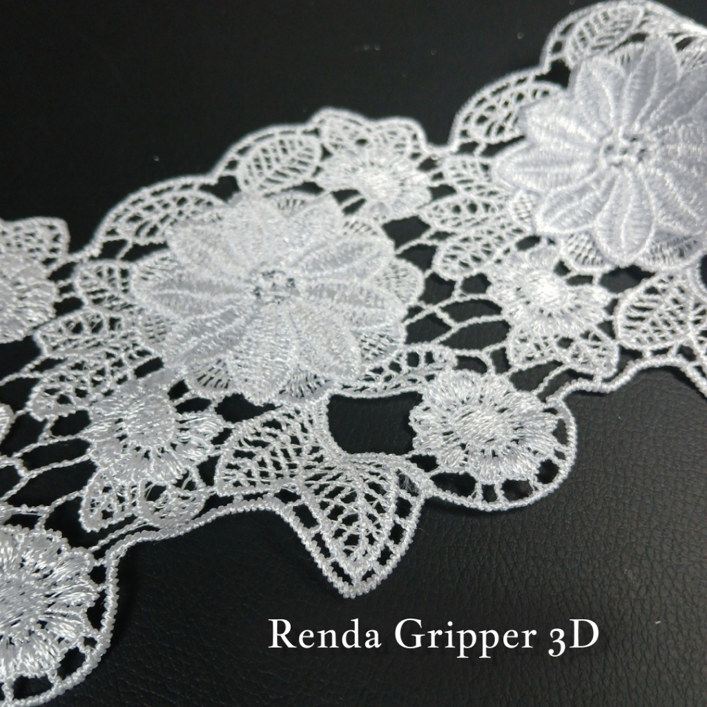 Renda Guipir 3D Branco Alto Relevo 13,70m Alta Qualidade  Costura Artesanato Noiva CHL447