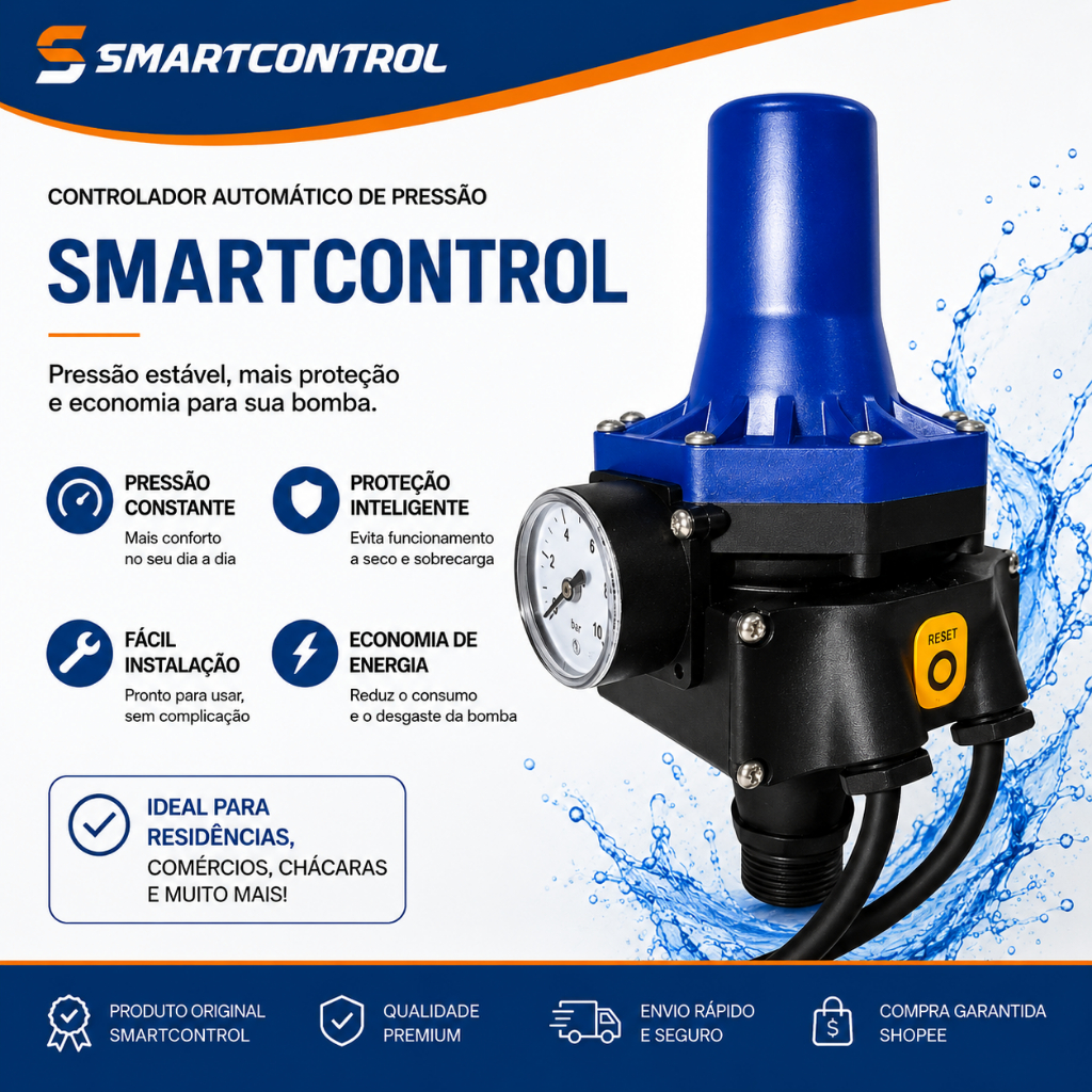 Smartcontrol Controlador Automático de Pressão para Bomba D'Água com Manômetro pressostato fluxostato 220v para bombas