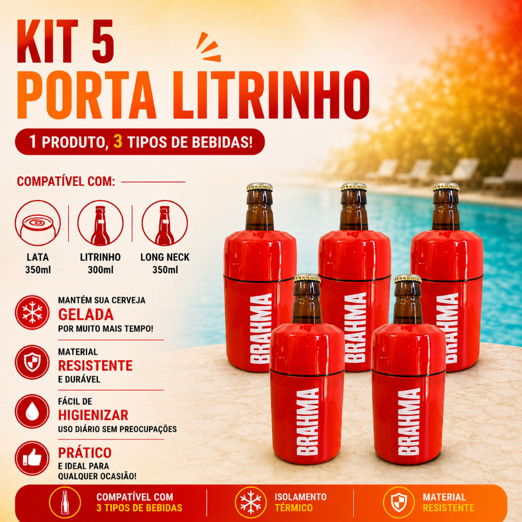 Kit 5 Porta Lata Litrinho Garrafa 3x1 Térmico Long Neck Brahma Chopp