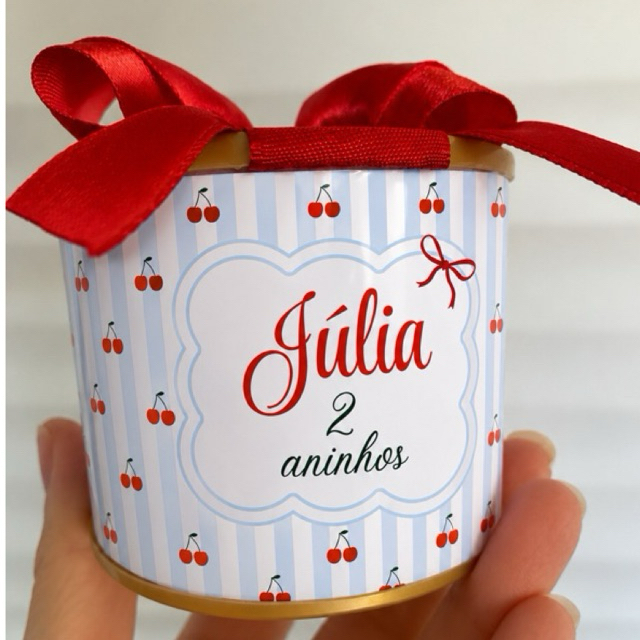 Kit tubolatas Personalizadas Cereja /Lembrancinha Maternidade / Chá de Bebê 5x6 / Fazemos qualquer tema