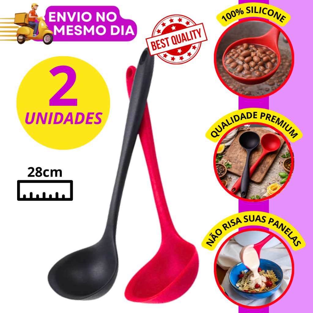 KIT 1/2 Concha de Silicone Premium 29cm Antiaderente Resistente ao Calor Não Risca Panelas Utensilio de Cozinha