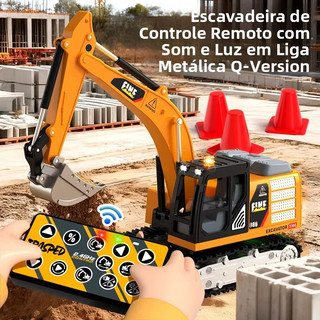 Mini Escavadeira RC JJRC 1:64 Metal Controle Remoto 2.4G Caminhão Basculante Empilhadeira Som Luz carrinho