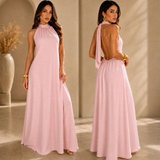 Vestido Longo Feminino Midi Frente Unica Costa Nua de Festa Casamento Madrinha Formatura …