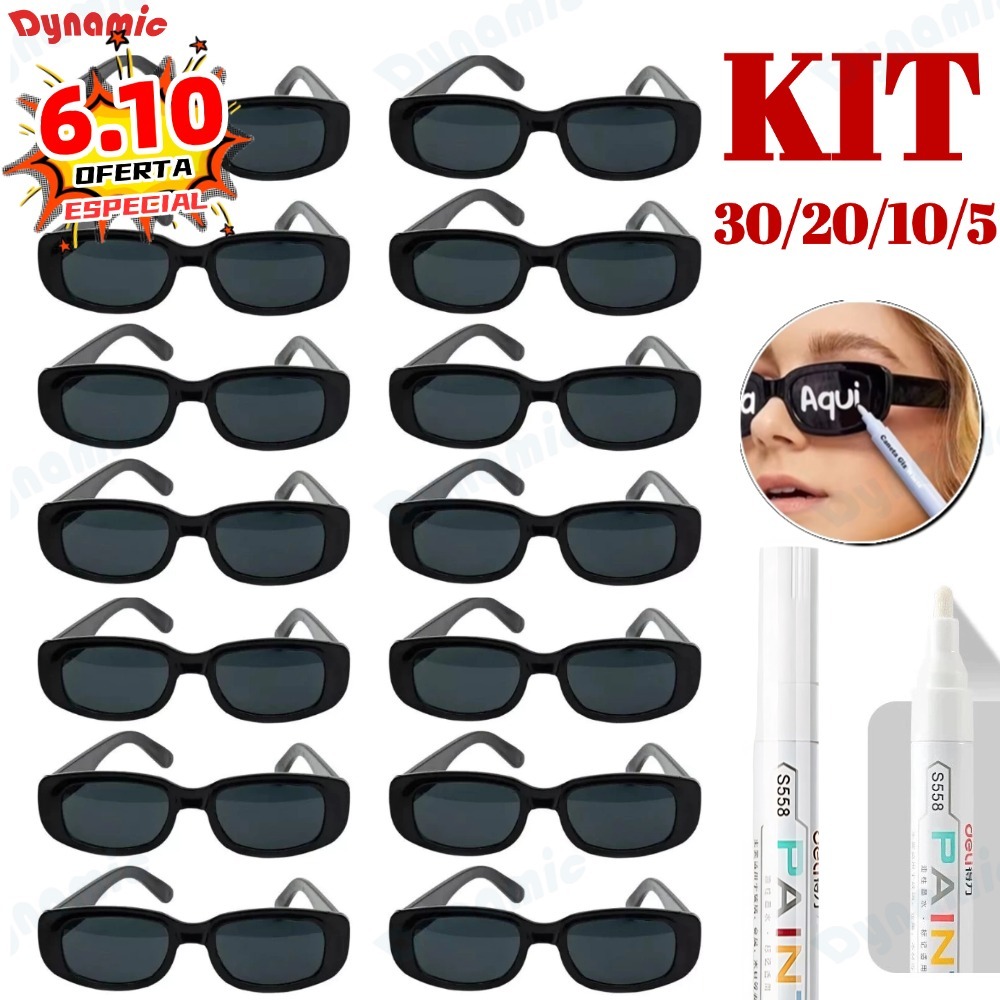 Oculos Vintage Retro Preto Liso + Caneta Giz Festa Casamento Evento Balada Despedidas Cor Preto
