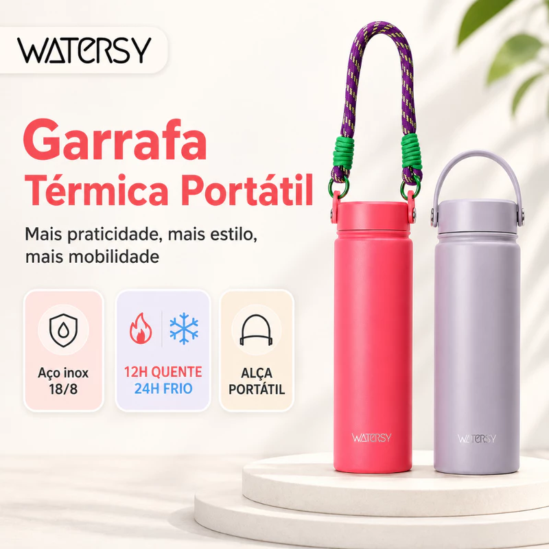 Garrafa Térmica Portátil Watersy 532ml em Aço Inox sem BPA para Viagem