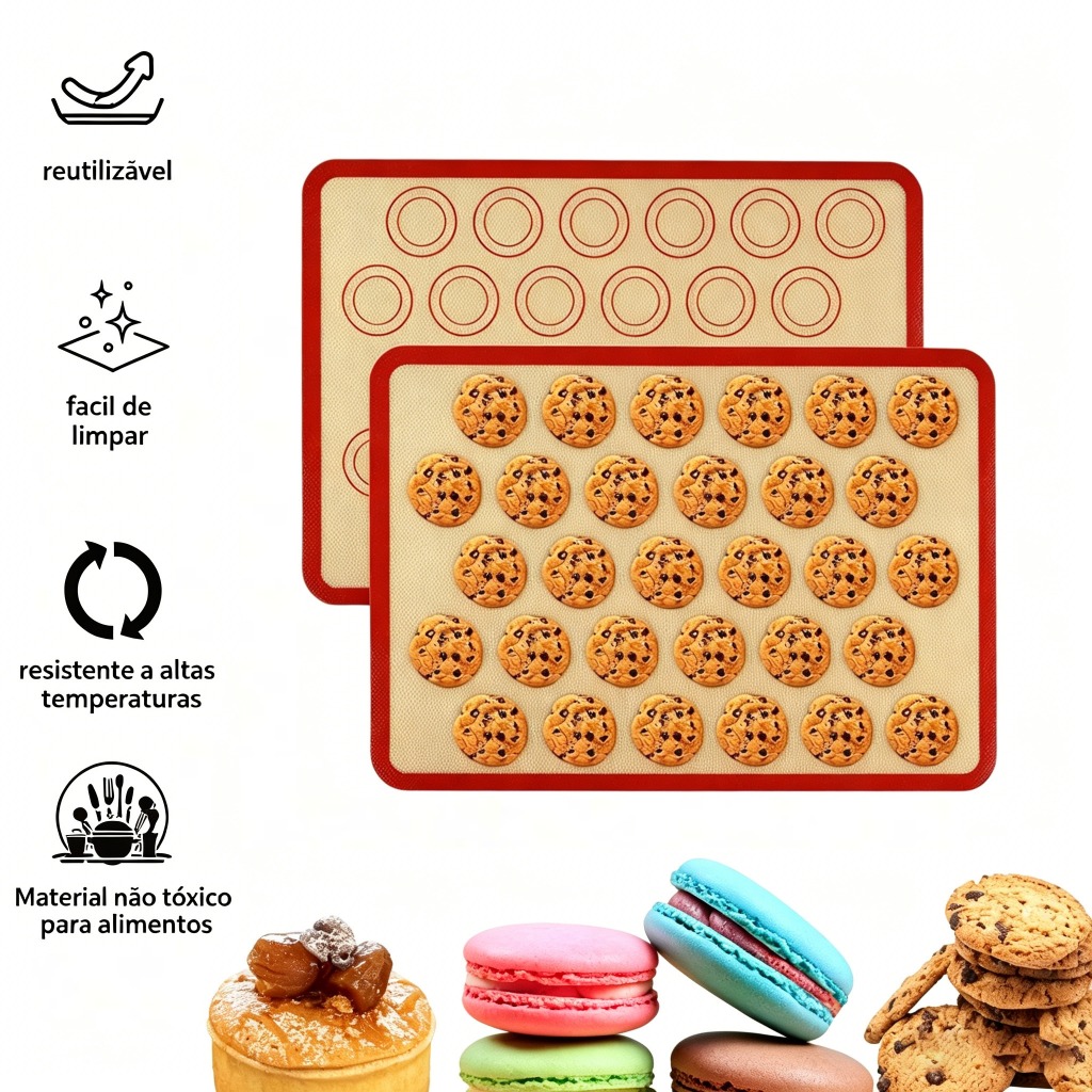 Kit Tapete de Silicone e Fibra de Vidro Culinário 42x30cm – Para Forno e Cozinha em Casa