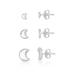 Trio de Brincos Feminino de Prata 925 Lua Detalhada