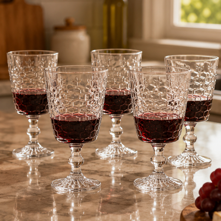 Imagem Jogo 6 Taças Para Água Vinho De Vidro Transparente Abelha Bee 300ml Hauskraft