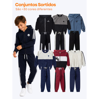 KIT 2, 4 ou 6 Peças Conjunto Infantil Menino Moletom Peluciado Quentinho Roupa de Bebê Sortido