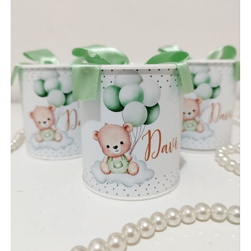 Lembrancinha Personalizada Ursinho balão Baloeiro verde Tubolata 7x6 Maternidade Festa Infantil bebê