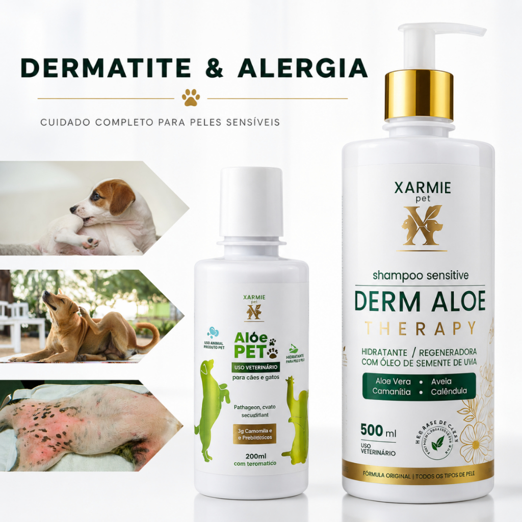 KIT DERMATITE E ALERGIA PET | Alívio da Coceira, Vermelhidão e Irritação | Derm Aloe + Aloe Pet