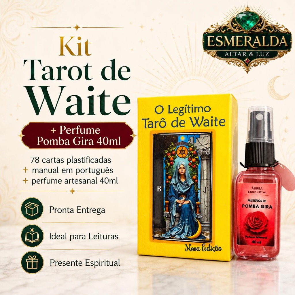 Kit Tarot Waite 78 Cartas Plastificadas Perfume Pomba Gira 40ml Oraculo Baralho Cigano