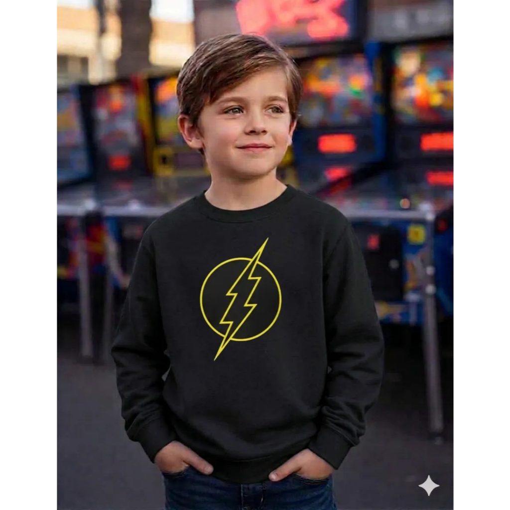 Moletom Algodão Flanelado Infantil The Flash Black Menino Menina Estampa Silk Screen Premium
