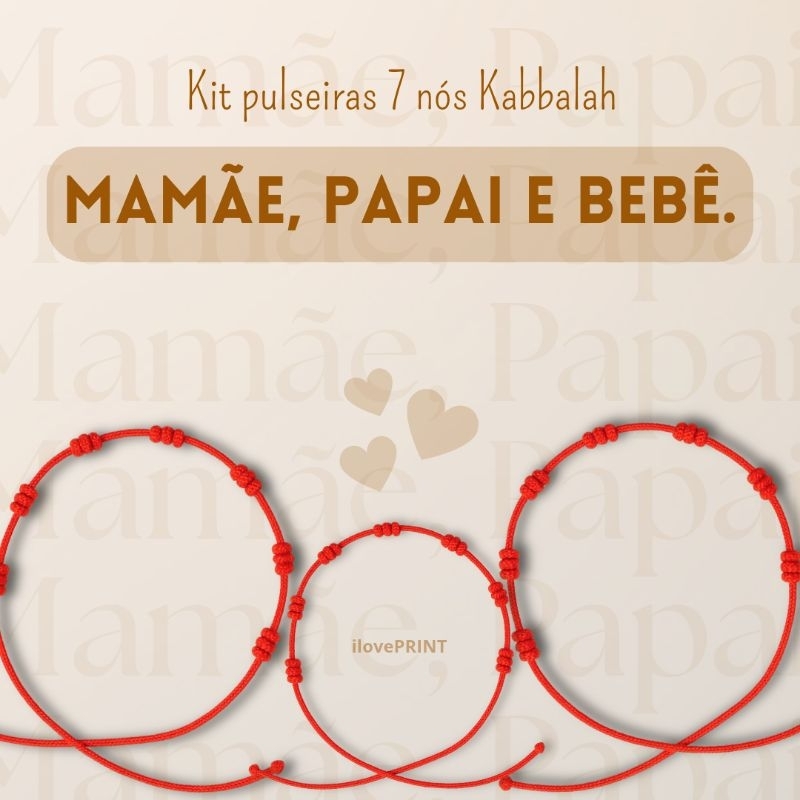 Kit pulseiras 7 Nós Kabbalah Vermelho Mamãe Papai e Bebê